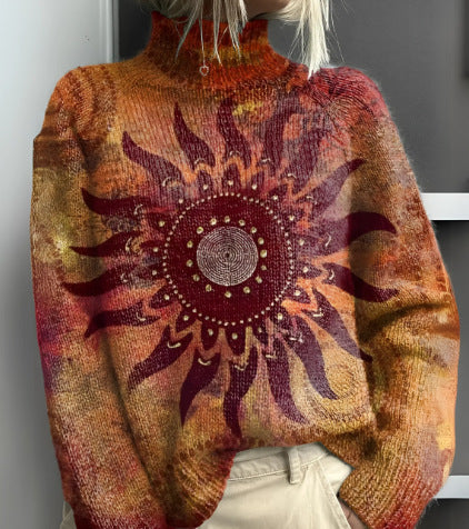 Printed Autumn And Winter New High Neck Long Sleeve Sweaters Women's Clothing