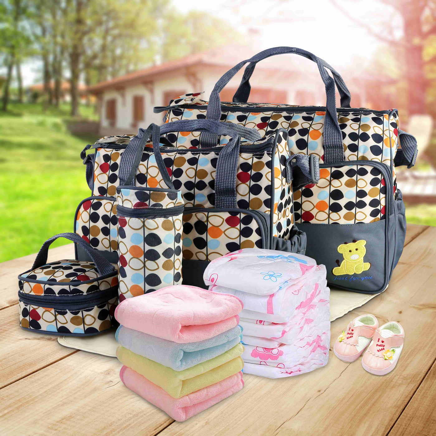 4PCS Per Set Baby Nappy Diaper Bags Set Mummy Diaper Shoulder Bags WithNappy Changing Pad Insulated Pockets Travel Tote Bags For Mom Dad