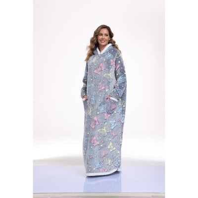 Oversized Wearable Hooded Blanket With Print Glow In The Dark Long Size-59in Sherpa Warm Sweatshirt For Women