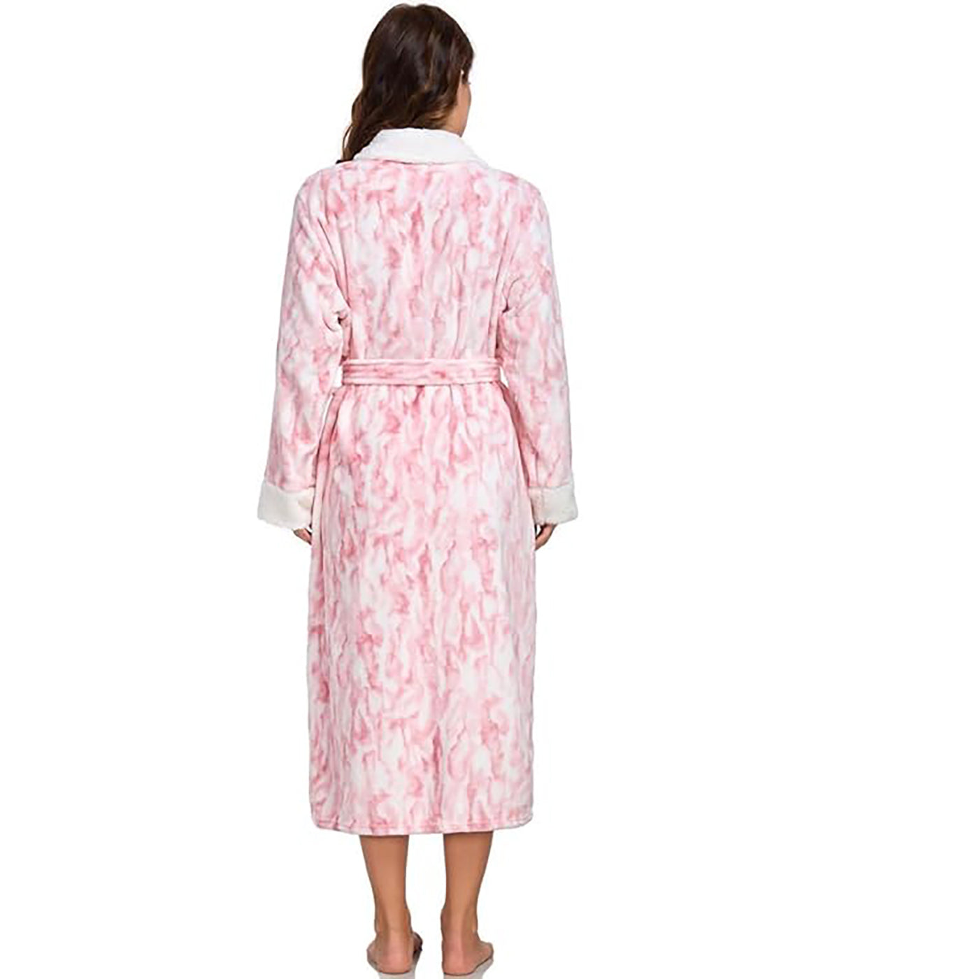 RONGTAI Plush Fleece Bathrobe For Women, Long Robe With Two Side Pockets And Belt, Warm And Cozy Fluffy Sleepwear Nightgown -Fleece White, M