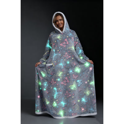 Oversized Wearable Hooded Blanket With Print Glow In The Dark Long Size-59in Sherpa Warm Sweatshirt For Women