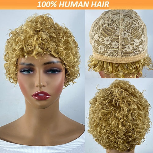 Curly Real Human Hair Wigs For Women, Curly Pixie Cut Wigs, Ultra-Short African Curls, Breathable Cap, Suitable For All Ethnicities.