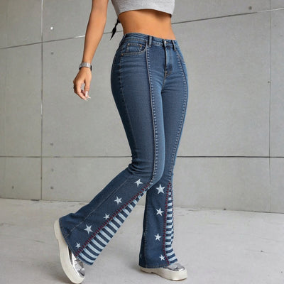 Vintage Star Pattern Jeans Forbidden Platform - Temu