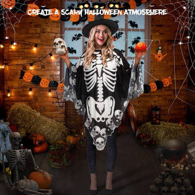 Halloween Lace Poncho Plus Size Halloween Skeleton Cape Day Of The Dead Costumes For Women 59 Inches X 59 Inches -Selling On Amazon Is Prohibited