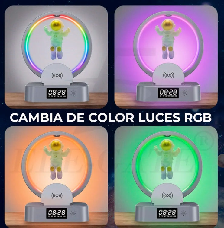 Bluetooth-Lautsprecher-Wecker mit RGB-Licht und Ständer mit 15-W-Wireless-Ladegerät für Telefon