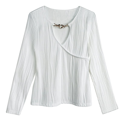 Ladies' Hollowed Out Heart-shaped Chain Decorative Texture Casual Top