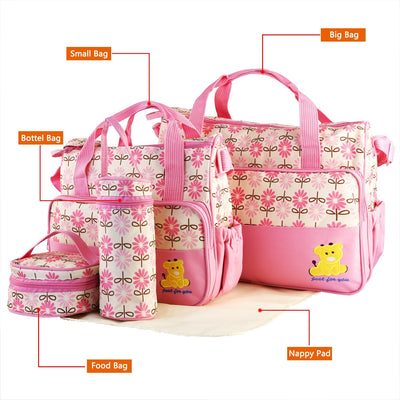 4PCS Per Set Baby Nappy Diaper Bags Set Mummy Diaper Shoulder Bags WithNappy Changing Pad Insulated Pockets Travel Tote Bags For Mom Dad