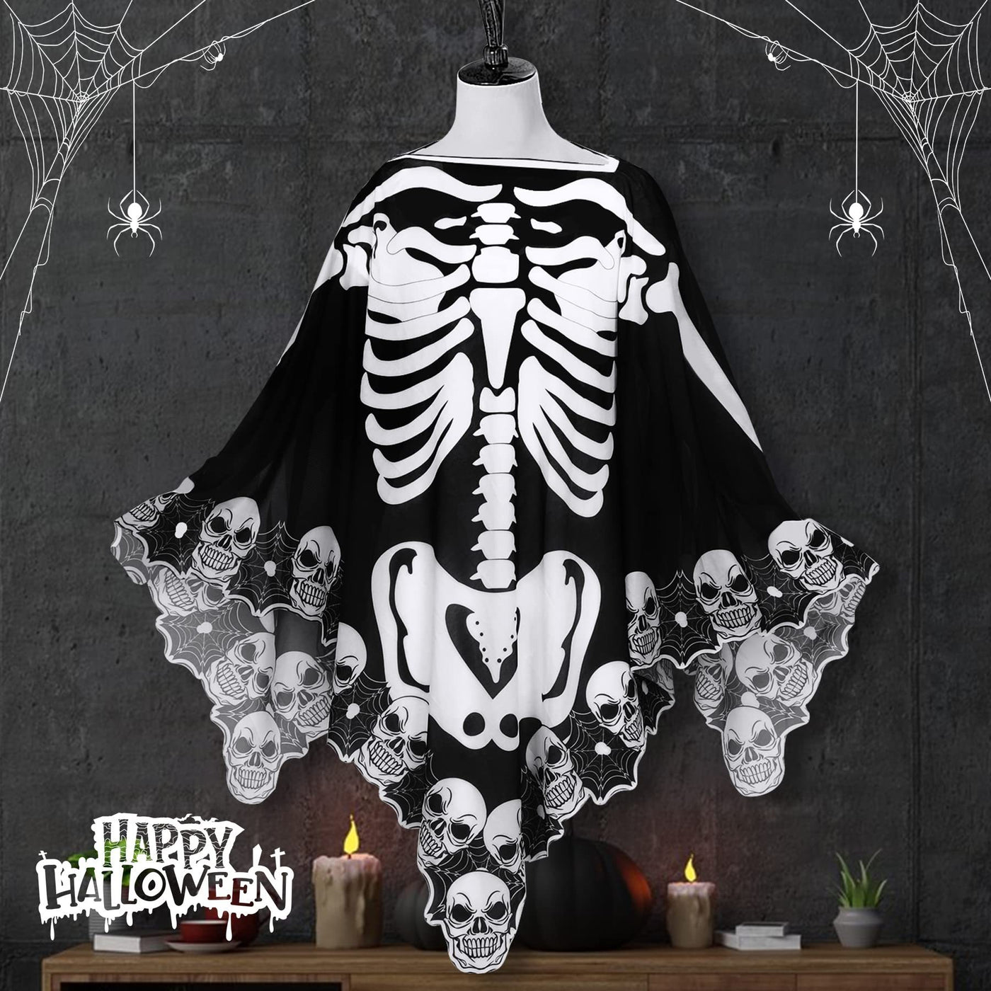 Halloween Lace Poncho Plus Size Halloween Skeleton Cape Day Of The Dead Costumes For Women 59 Inches X 59 Inches -Selling On Amazon Is Prohibited