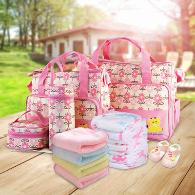 4PCS Per Set Baby Nappy Diaper Bags Set Mummy Diaper Shoulder Bags WithNappy Changing Pad Insulated Pockets Travel Tote Bags For Mom Dad