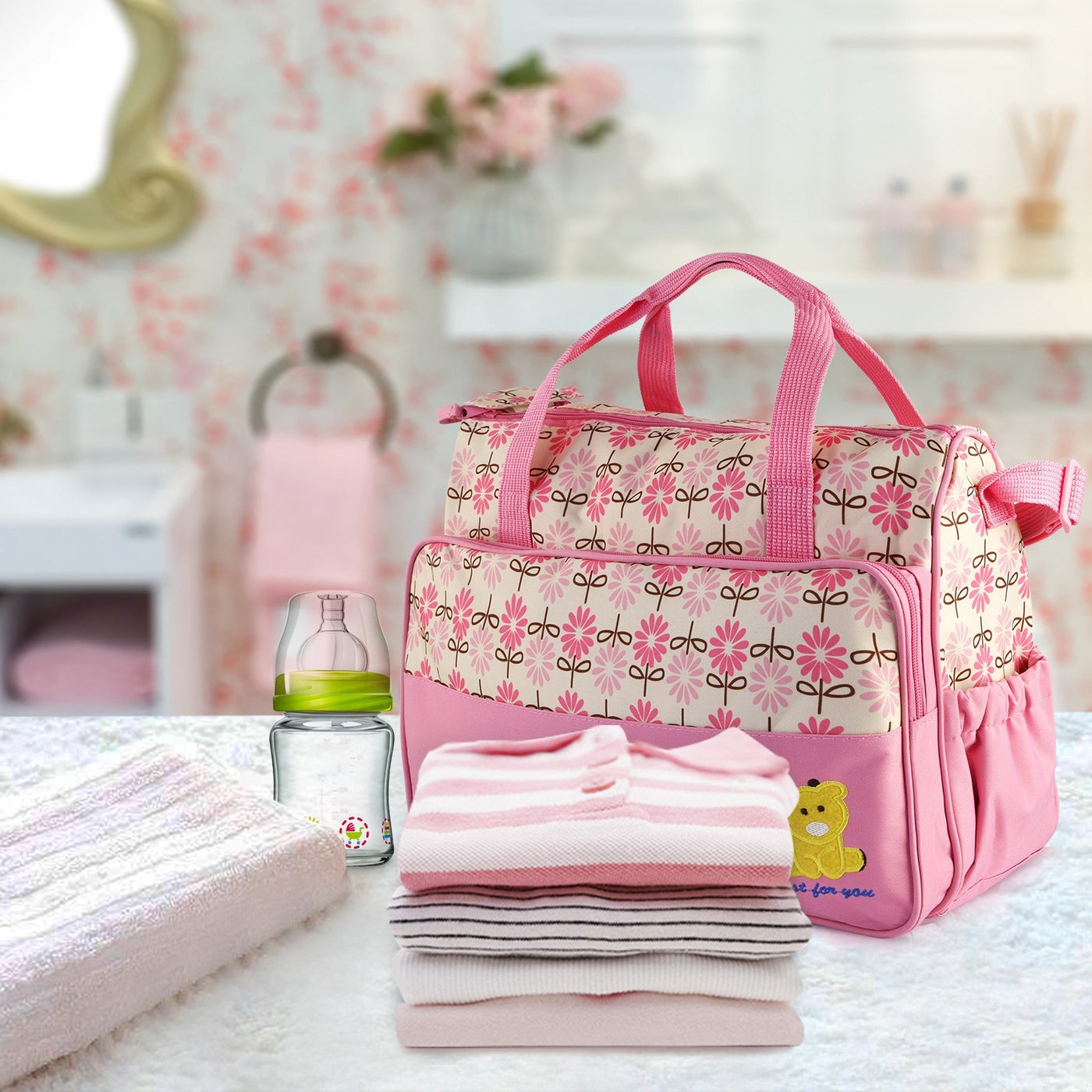 4PCS Per Set Baby Nappy Diaper Bags Set Mummy Diaper Shoulder Bags WithNappy Changing Pad Insulated Pockets Travel Tote Bags For Mom Dad