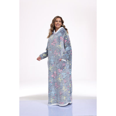 Oversized Wearable Hooded Blanket With Print Glow In The Dark Long Size-59in Sherpa Warm Sweatshirt For Women
