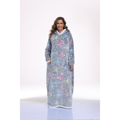 Oversized Wearable Hooded Blanket With Print Glow In The Dark Long Size-59in Sherpa Warm Sweatshirt For Women