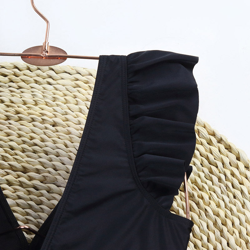 Women's V Neck Ruffle Sleeve Bathing Suit Ruched Tummy Control One Piece Swimsuits