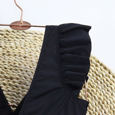 Women's V Neck Ruffle Sleeve Bathing Suit Ruched Tummy Control One Piece Swimsuits