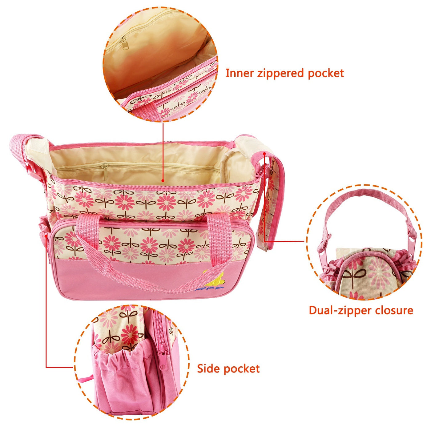 4PCS Per Set Baby Nappy Diaper Bags Set Mummy Diaper Shoulder Bags WithNappy Changing Pad Insulated Pockets Travel Tote Bags For Mom Dad