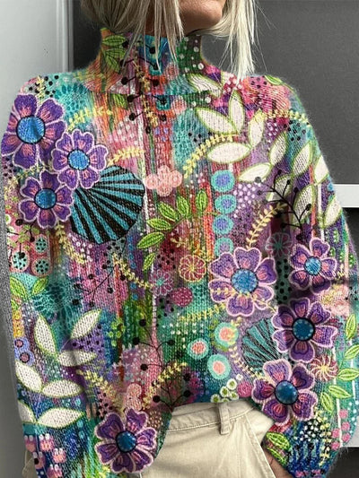 Printed Autumn And Winter New High Neck Long Sleeve Sweaters Women's Clothing