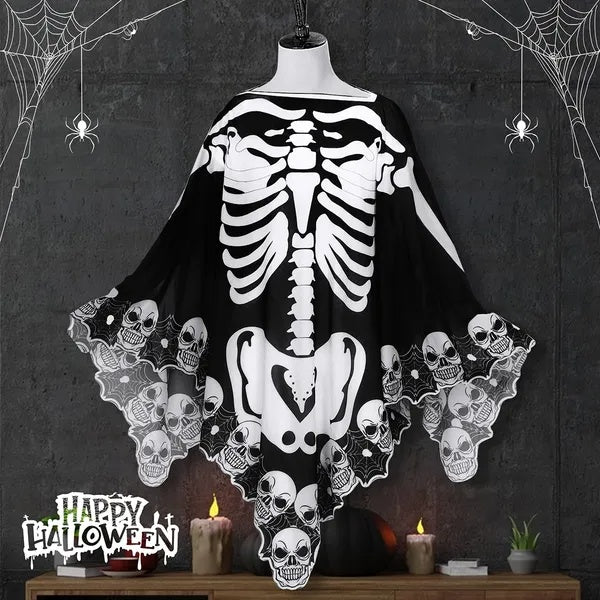 Halloween Skeleton Poncho Skull Bones Lace Skeleton Cape Shawl Halloween Costume Day Of The Dead Poncho For Halloween Horror Theme Trick Or Treat Birthday Party