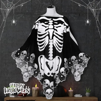 Halloween Skeleton Poncho Skull Bones Lace Skeleton Cape Shawl Halloween Costume Day Of The Dead Poncho For Halloween Horror Theme Trick Or Treat Birthday Party