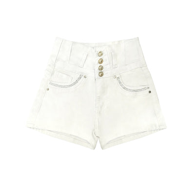 White High Waist Button Shorts Slim Fit Stretch Denim Bling Pocket Hot Girl Summer Look Club Chic Curve Flattering Pants For Women Forbidden Platform - Temu