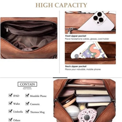 Backpack Purse For Womens, Waterproof PU Leather Backpacks Handbags, Ladies Casual Shoulder Bags Brown