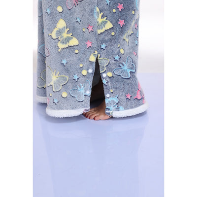 Oversized Wearable Hooded Blanket With Print Glow In The Dark Long Size-59in Sherpa Warm Sweatshirt For Women