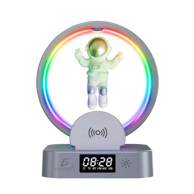 Bluetooth-Lautsprecher-Wecker mit RGB-Licht und Ständer mit 15-W-Wireless-Ladegerät für Telefon