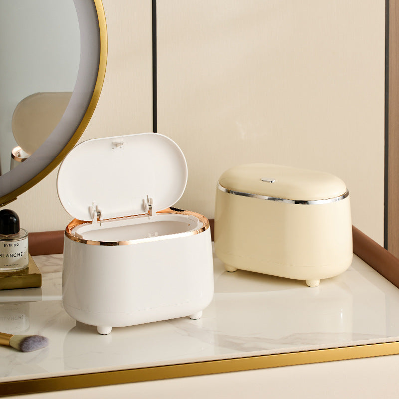 Affordable Luxury Style Press Desktop Small Trashbin Oval Bounce Cover Storage Container