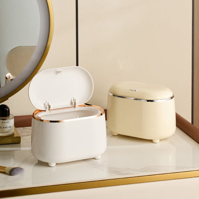 Affordable Luxury Style Press Desktop Small Trashbin Oval Bounce Cover Storage Container