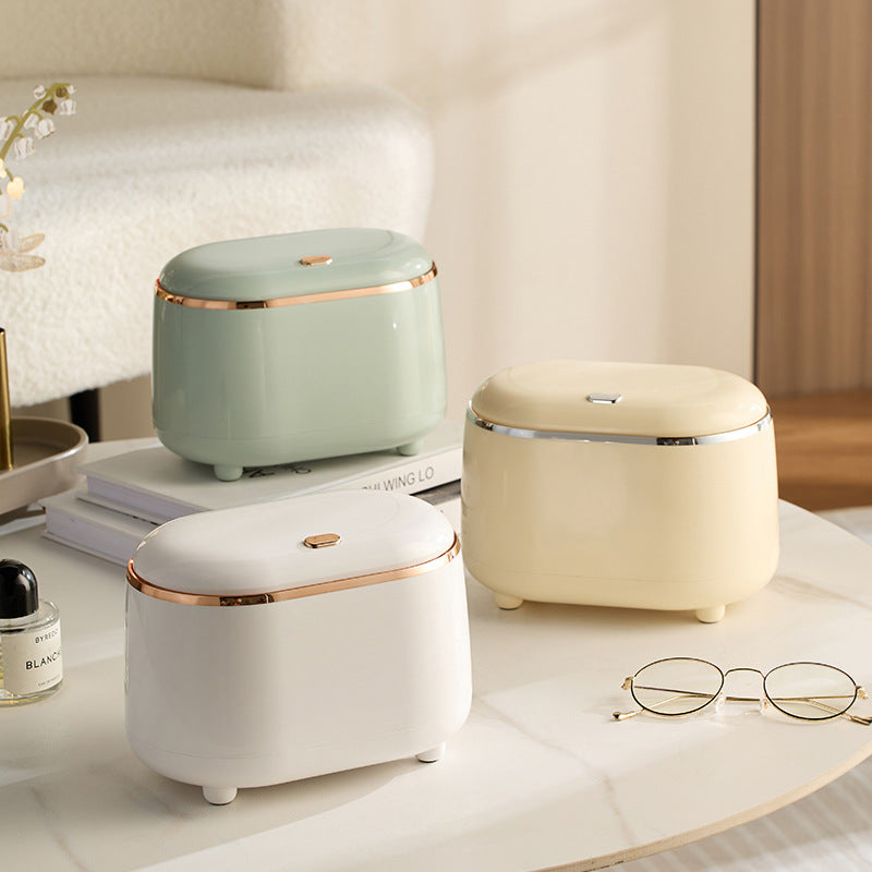 Affordable Luxury Style Press Desktop Small Trashbin Oval Bounce Cover Storage Container