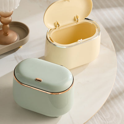 Affordable Luxury Style Press Desktop Small Trashbin Oval Bounce Cover Storage Container