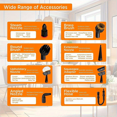 Handheld Multi-Surface Pressurized Steam Cleaner With 12 Accessories, Multi-Purpose Steam Generator For Household Water Tank, Natural Steam Cleaning, Yellow