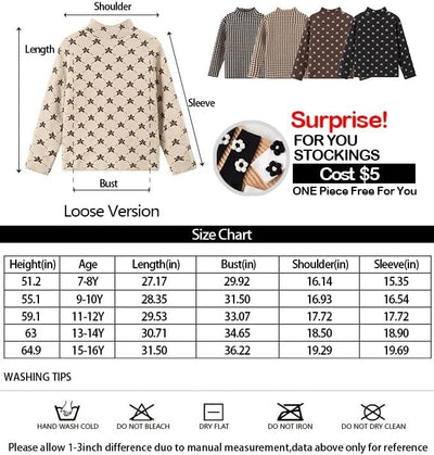 Askfine Girls Boys Pattern Half Turtleneck Sweaters Kids Warm Long Sleeve Knit Pullover Tops Unisex 5-14 Years