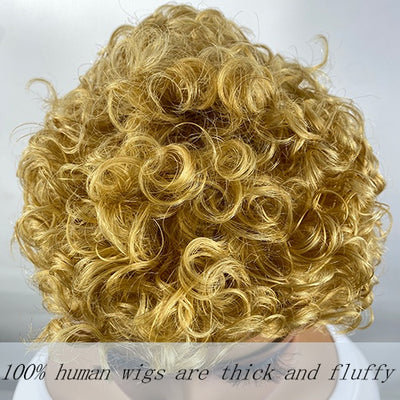 Curly Real Human Hair Wigs For Women, Curly Pixie Cut Wigs, Ultra-Short African Curls, Breathable Cap, Suitable For All Ethnicities.
