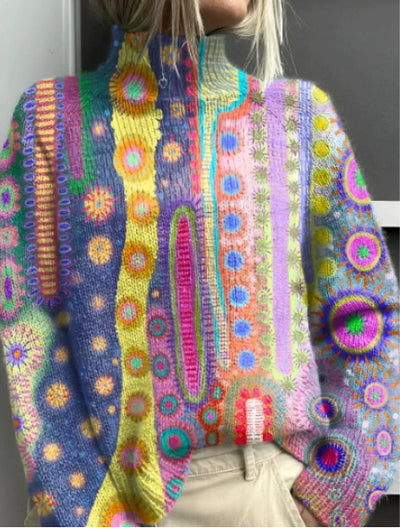 Printed Autumn And Winter New High Neck Long Sleeve Sweaters Women's Clothing