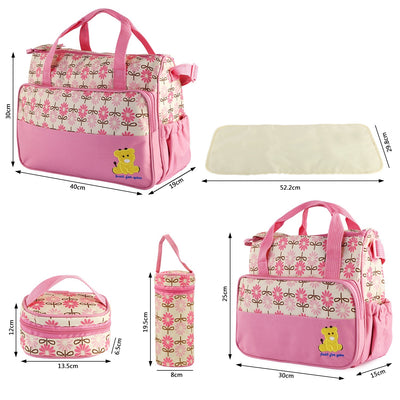4PCS Per Set Baby Nappy Diaper Bags Set Mummy Diaper Shoulder Bags WithNappy Changing Pad Insulated Pockets Travel Tote Bags For Mom Dad