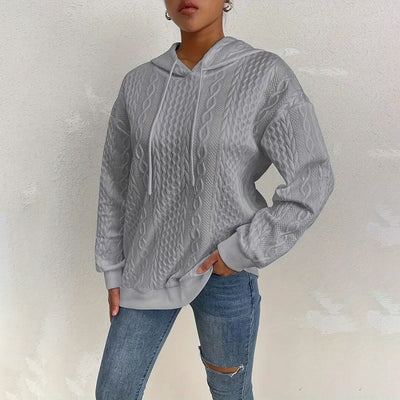 Womens Hoodies Casual Long Sleeve Drawstring Textured Pullover Tops Loose Hooded Sweatshirt