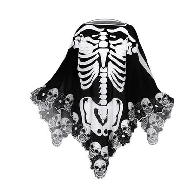 Halloween Skeleton Poncho Skull Bones Lace Skeleton Cape Shawl Halloween Costume Day Of The Dead Poncho For Halloween Horror Theme Trick Or Treat Birthday Party