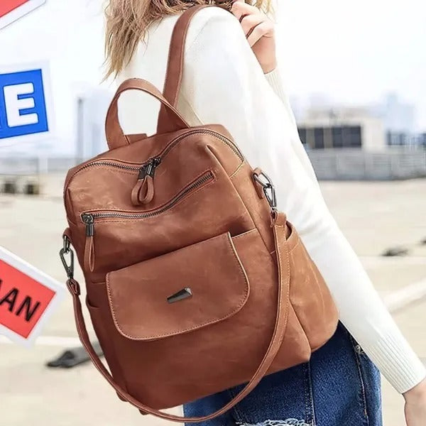 Backpack Purse For Womens, Waterproof PU Leather Backpacks Handbags, Ladies Casual Shoulder Bags Brown
