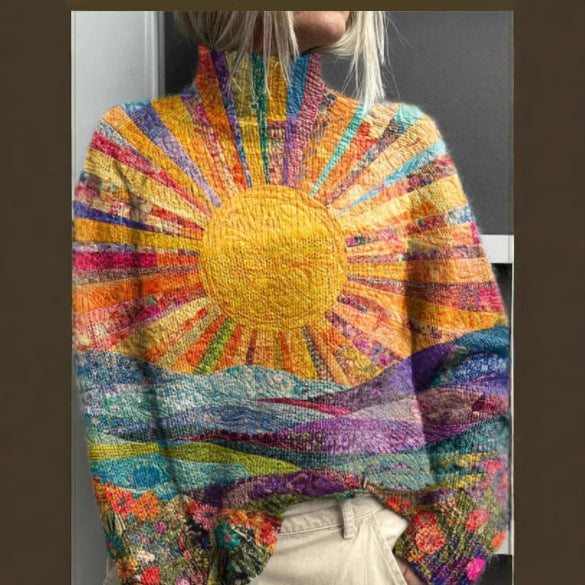 Printed Autumn And Winter New High Neck Long Sleeve Sweaters Women's Clothing