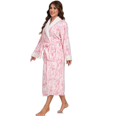 RONGTAI Plush Fleece Bathrobe For Women, Long Robe With Two Side Pockets And Belt, Warm And Cozy Fluffy Sleepwear Nightgown -Fleece White, M
