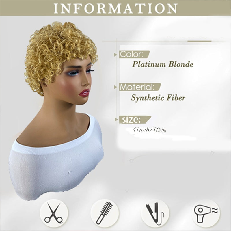 Curly Real Human Hair Wigs For Women, Curly Pixie Cut Wigs, Ultra-Short African Curls, Breathable Cap, Suitable For All Ethnicities.